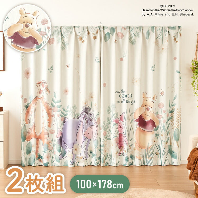 Disney】プーさん絵羽遮光カーテン 2枚組 100×178cm ドレープカーテン