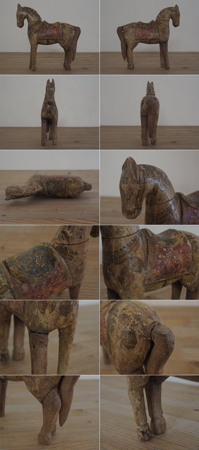 C10042 インド アンティーク 木製 馬のオブジェ 置物 | MANSIKKA