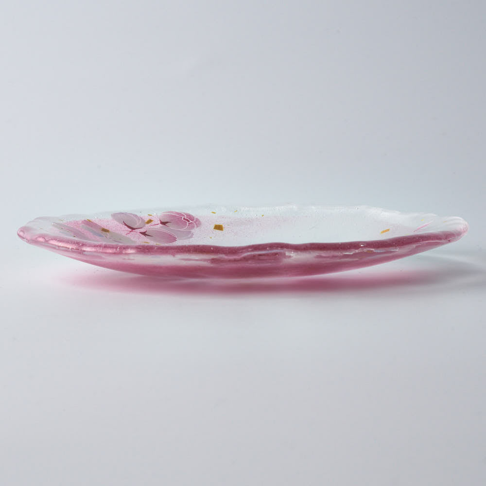 APLICO GLASS 桜金色花吹雪硝子丸皿(ピンクベース) ¥9,900 大人の焼き物
