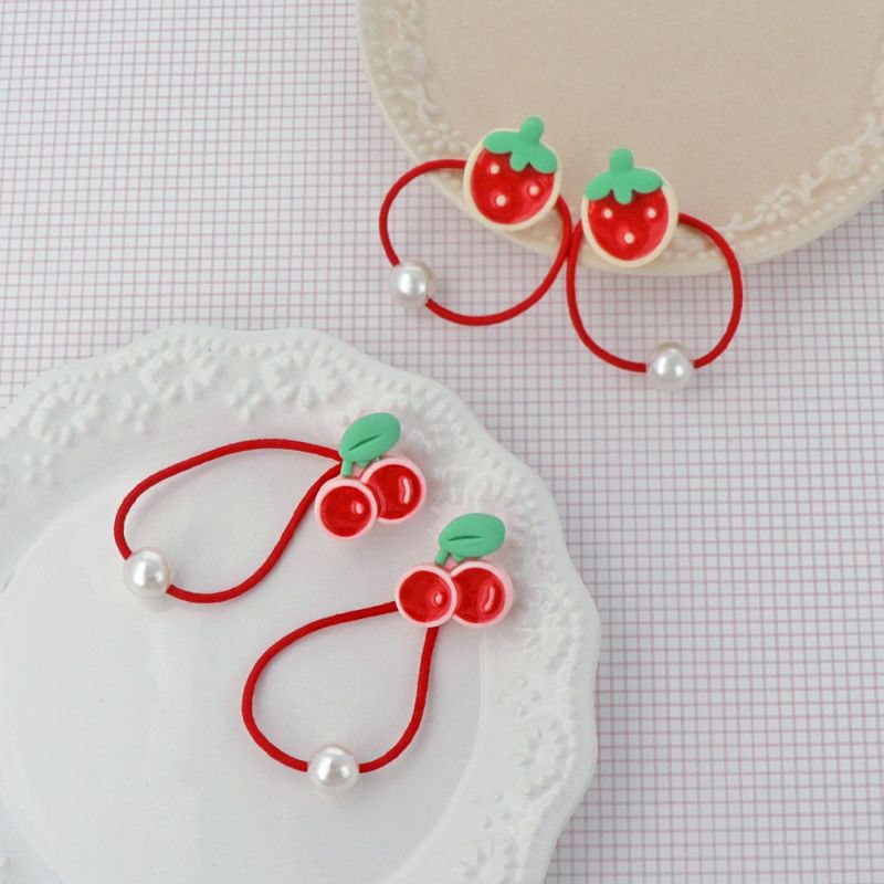 キッズアクセサリー いちご さくらんぼ パール 2個セット ヘアゴム