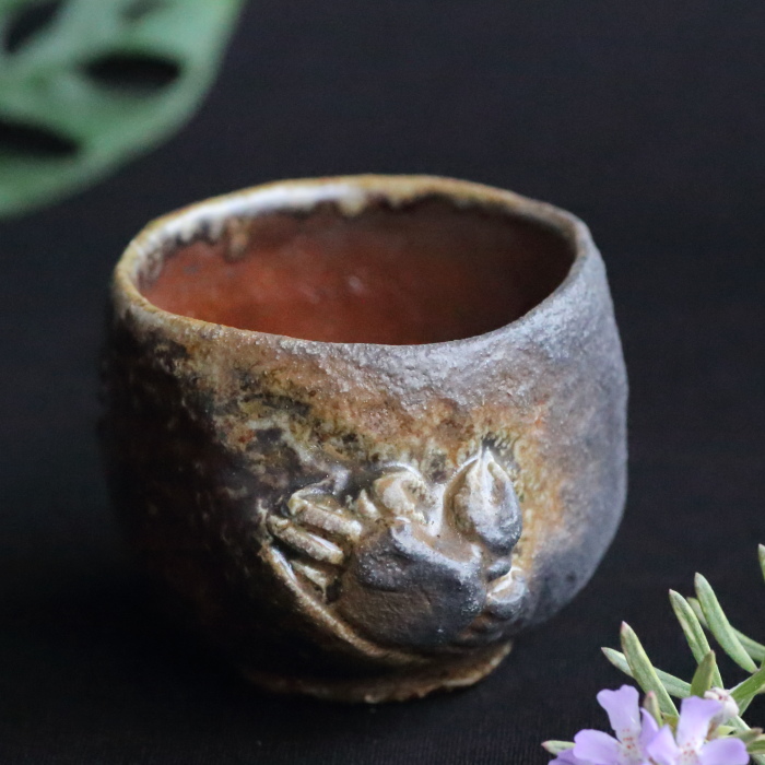 大森宏明 蟹ぐい吞み 手びねり備前焼酒器 仁堂窯 登り窯焼成 細工もの