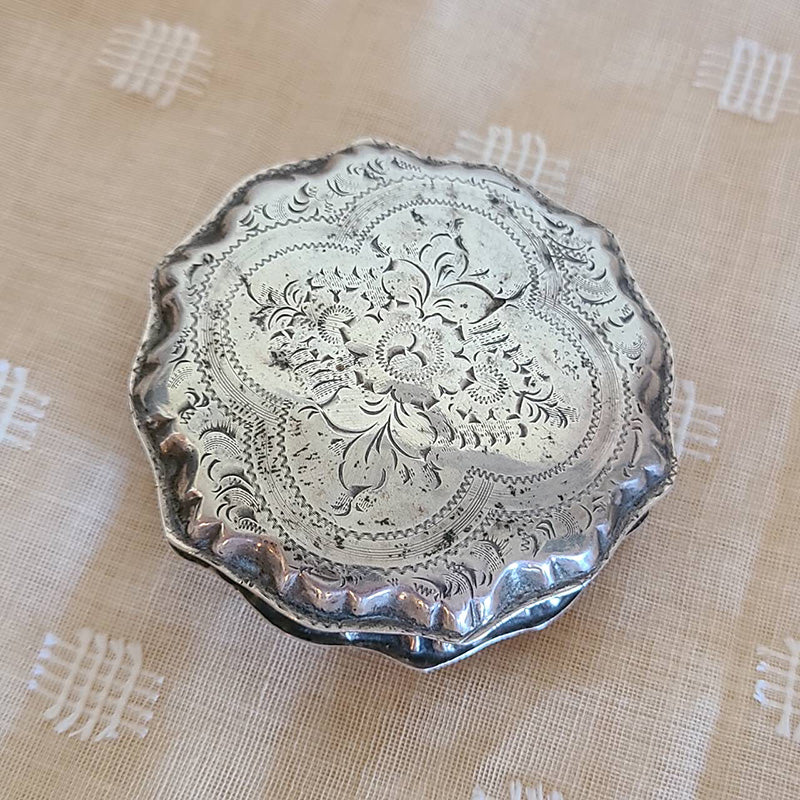 シルバー トリンケットボックス ヴィクトリアン 花模様 19世紀