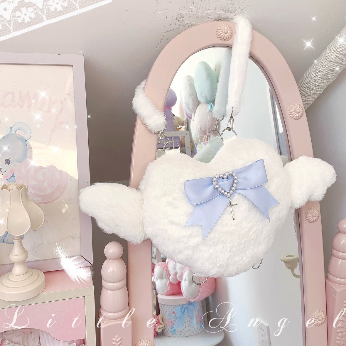 天使界隈 もこもこ天使の羽付き ハートのミニリュック – 個性的な