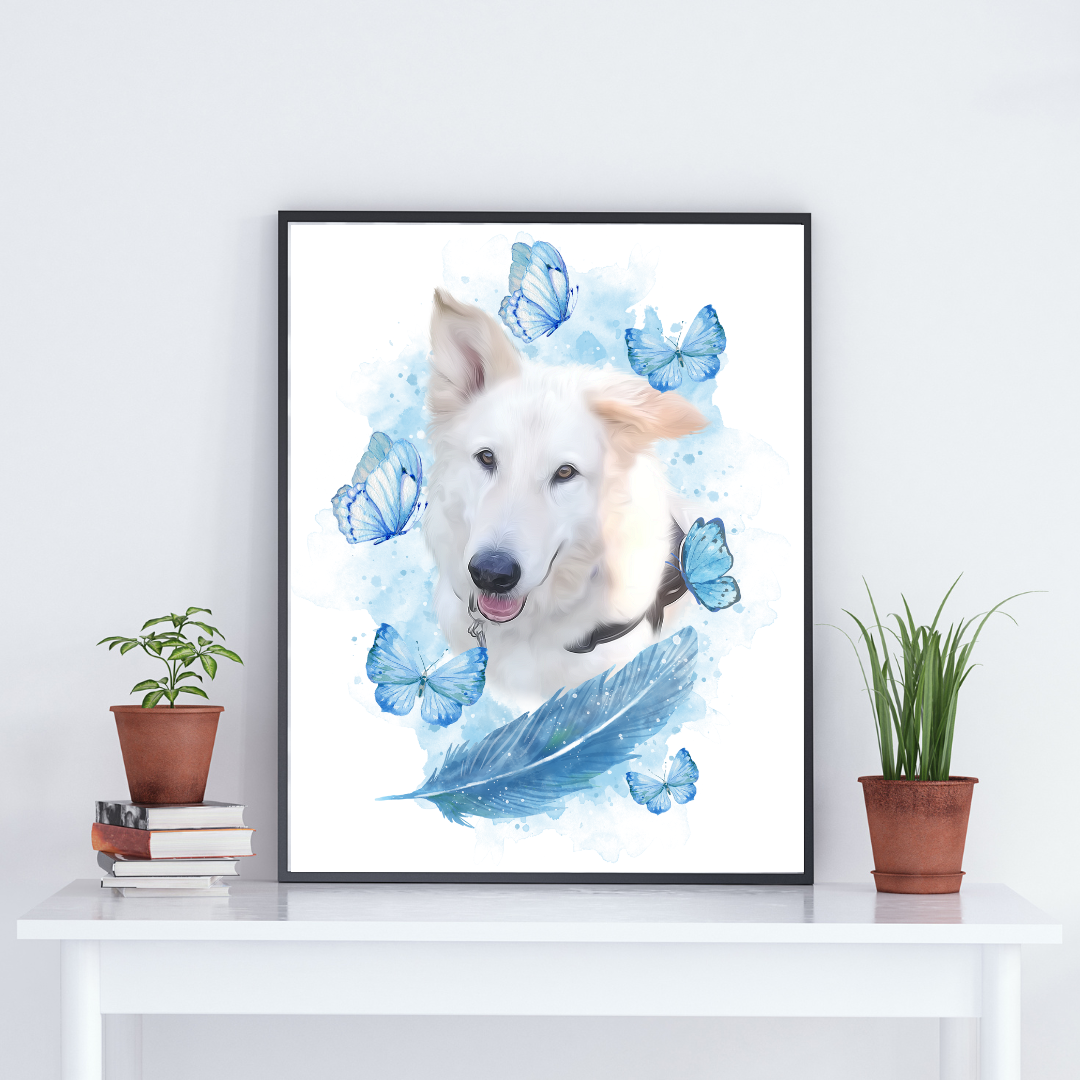 ペット似顔絵オーダー 肖像画 水彩画 虹組デザイン 舞蝶 ペット 遺影