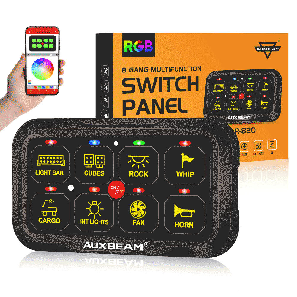 Auxbeam - AR-820 RGB Switch Panel with App, Toggle/Momentary/Pulsed Mo