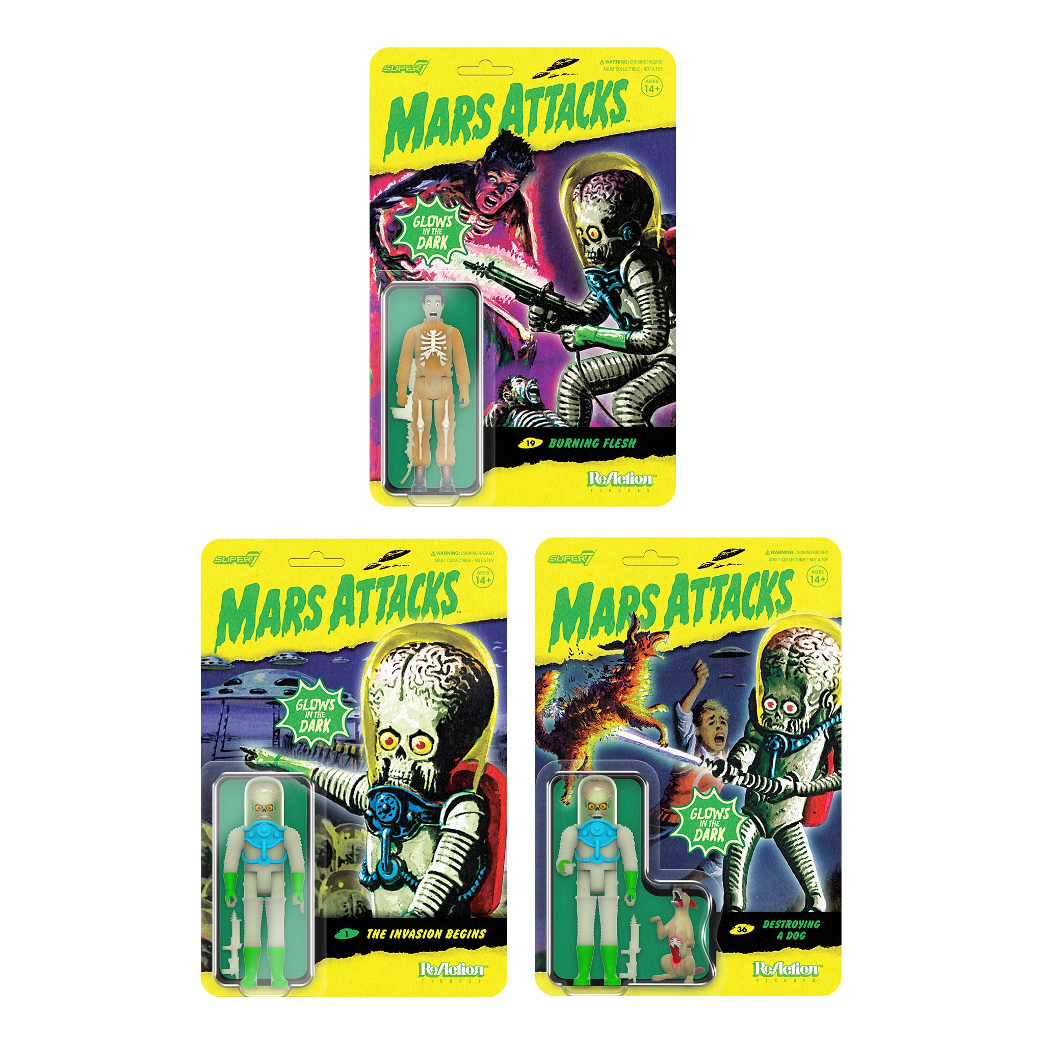 Mars Attacks ReAction Figures (Glow) Full Set