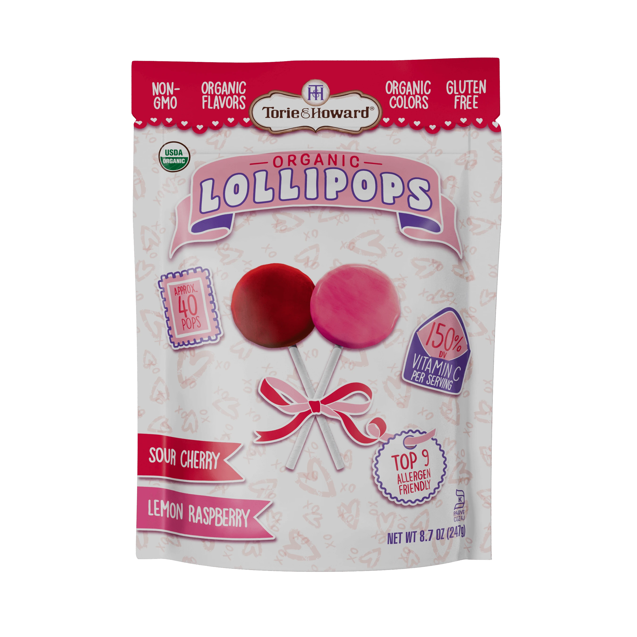 Torie & Howard Valentine's Lollipops, 8.7oz Bag (40 pieces