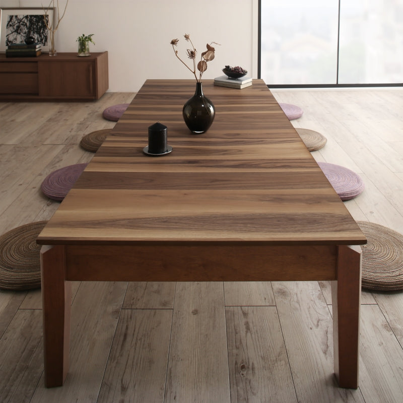 3段階伸長式 天然木ウォールナットエクステンションリビングテーブル