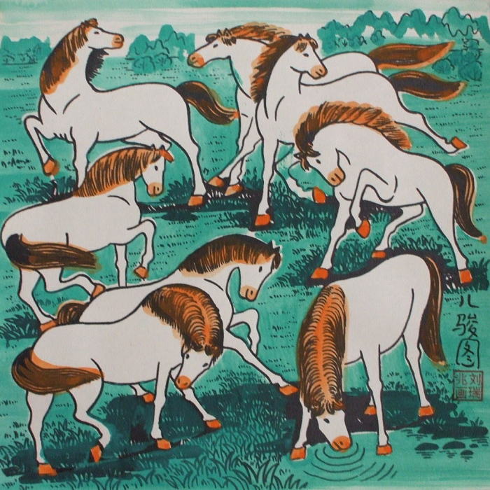 農民画 「八駿図」