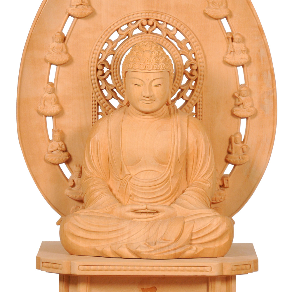 本柘植 オリジナル角切台座（台付） 十三仏光背 釈迦如来坐像 眼入 京