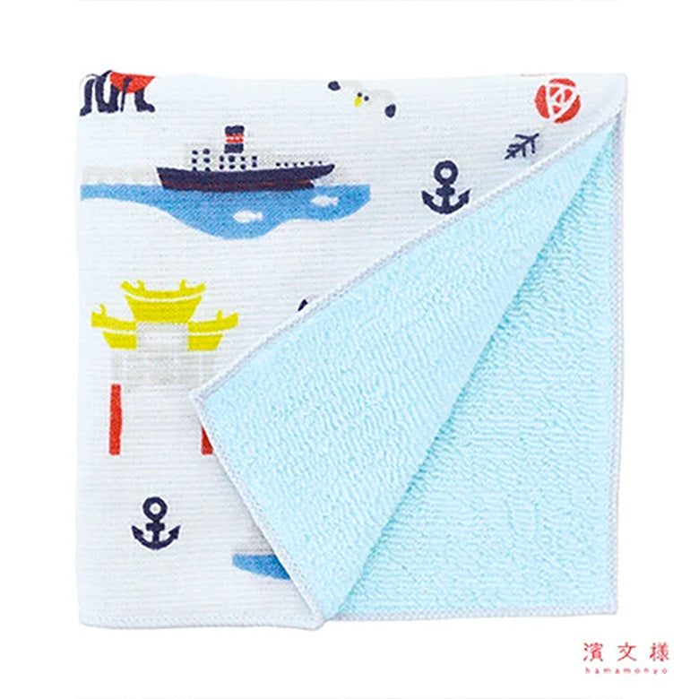 和ハンドタオル ガーゼ 横浜柄 帰省土産 濱文様 綿100％ ハンカチ 日本