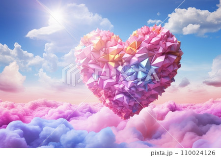 愛が満ちる天空：鮮やかな色彩で描かれたハートの雲 AI画像 3の