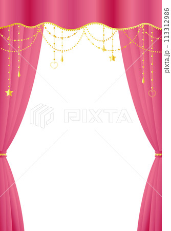 ピンクの幕 ピンクのカーテン ピンクの幕の舞台 タテのイラスト素材
