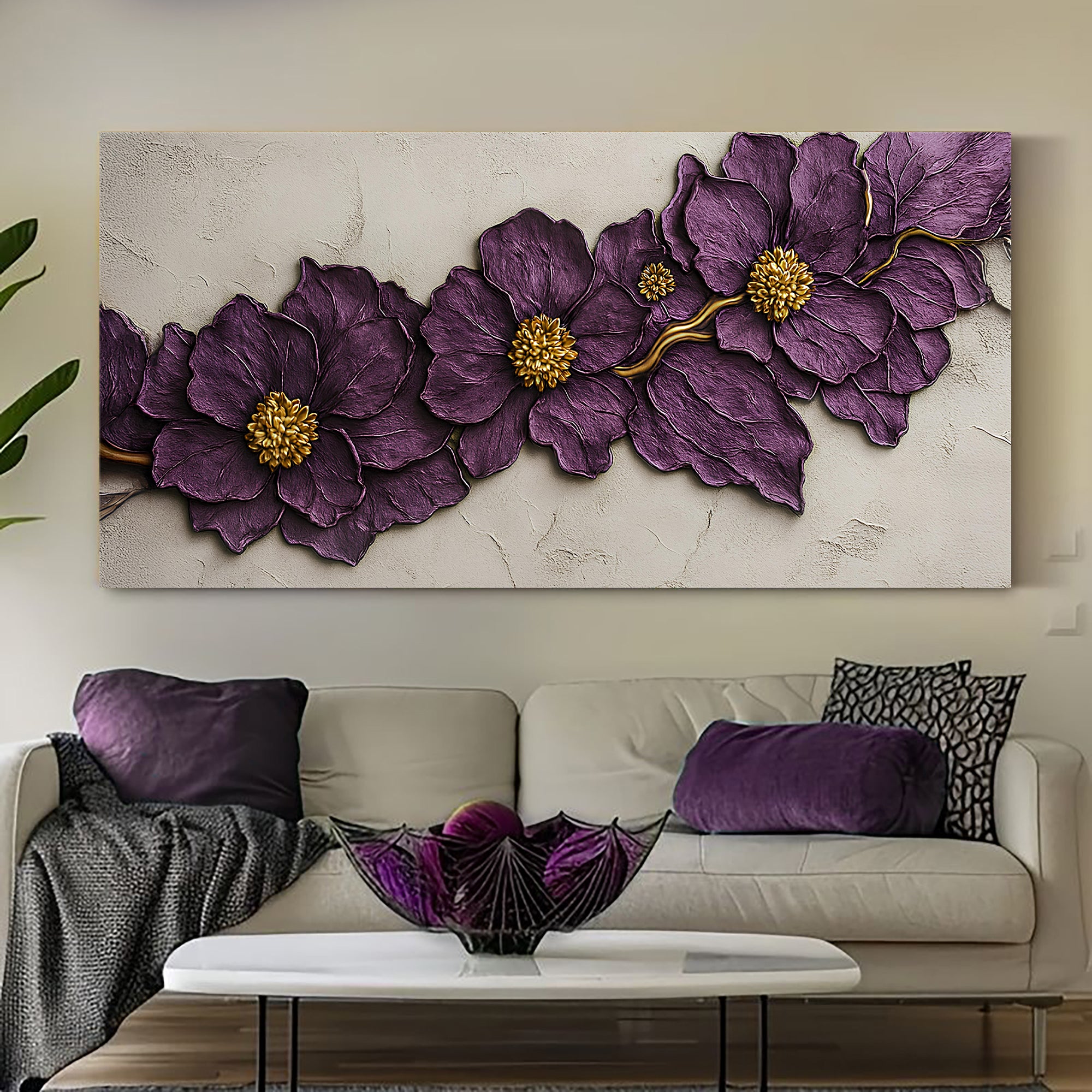 Purple Flower Plaster Wall Art | Tailored Canvases