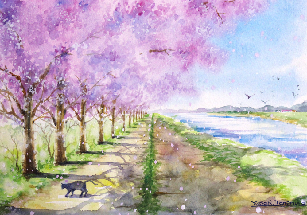水辺の桜並木 | Yukari.Tanemura ｜インテリア絵画 アートの専門通販
