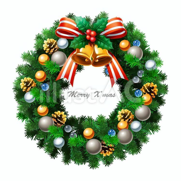 クリスマス リース ベル リボンイラスト - No: 624775｜無料イラスト