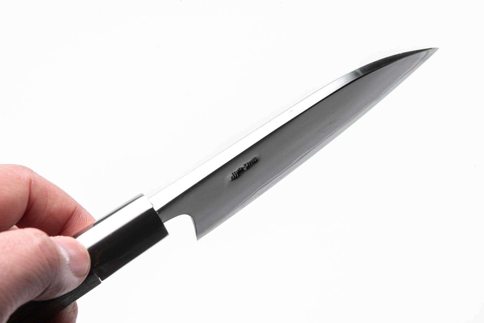 在庫処分品 八角胡桃柄 ステンレス・鋼（青二）小出刃包丁 3.5寸