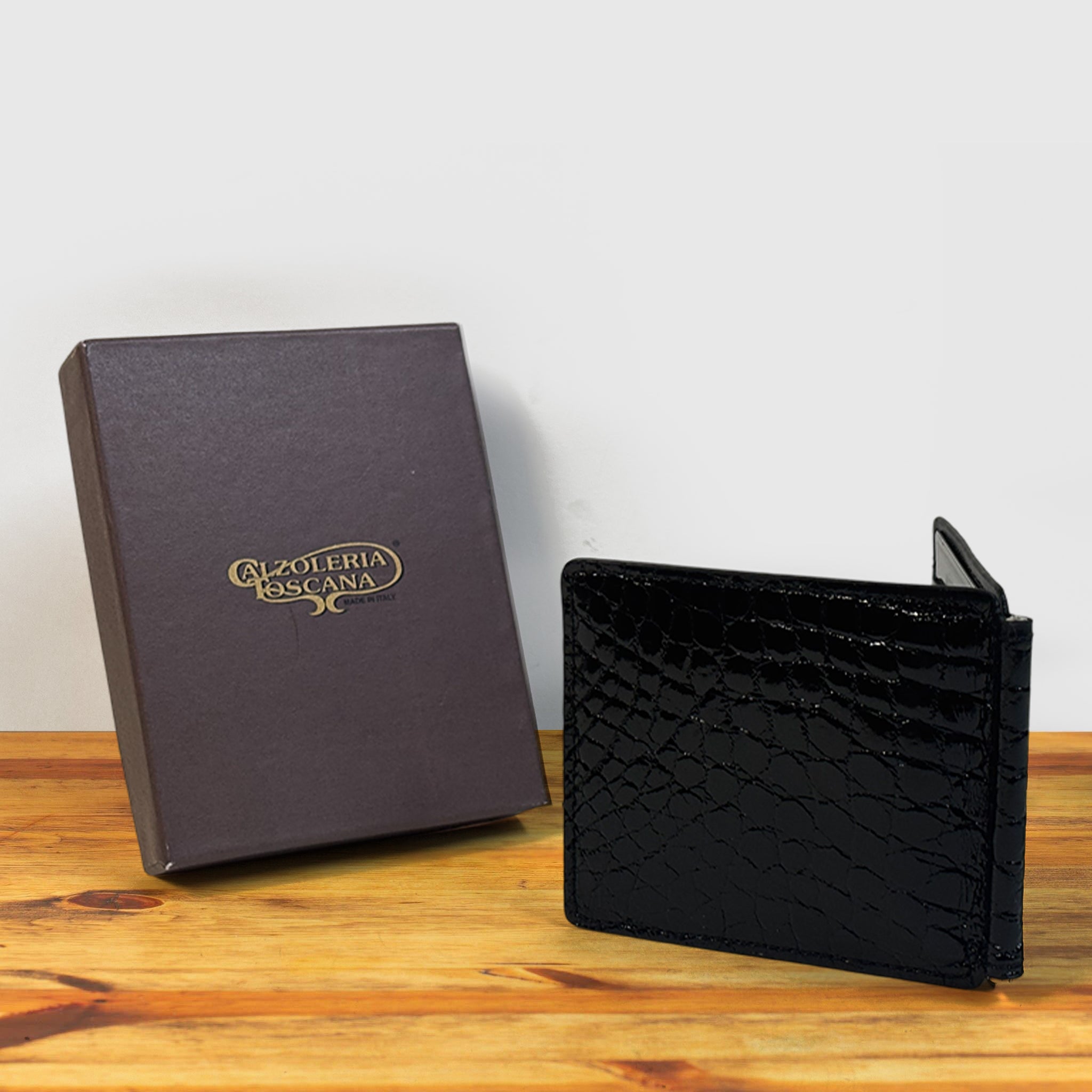 Calzoleria Toscana Beid Crocodile Money Clip Wallet - Black