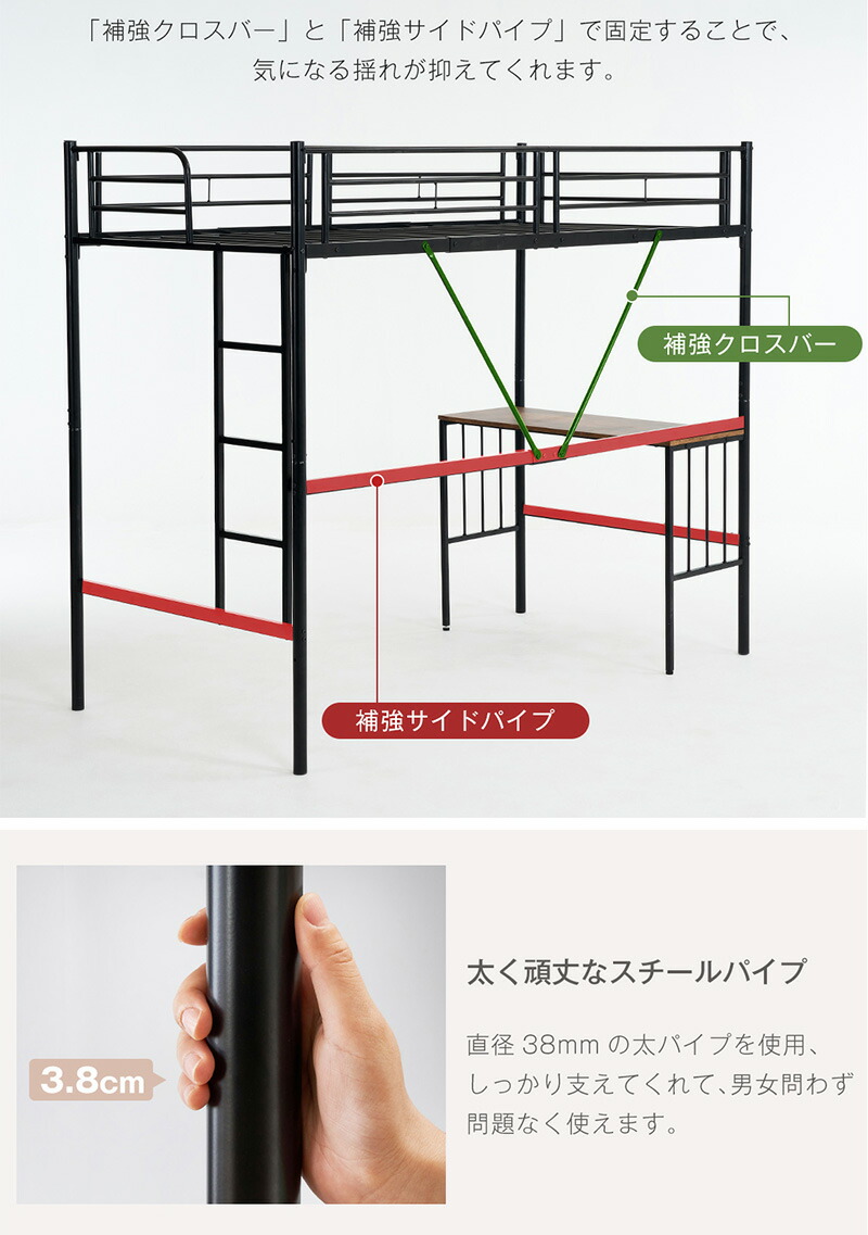 楽天市場】【在庫限定P10倍&お得クーポン】ロフトベッド パイプベッド