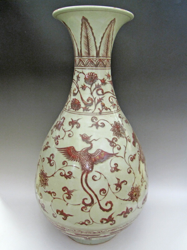 楽天市場】景徳鎮 釉裏紅麒麟鳳凰文花生 希少 花瓶 高さ約60cm 壺 中国