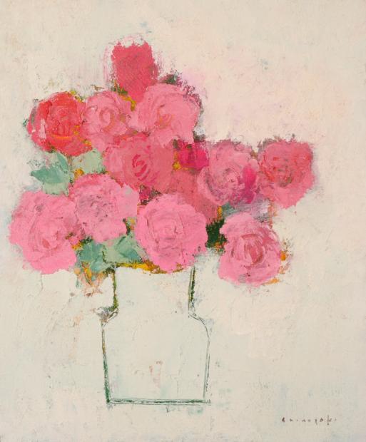 楽天市場】篠崎晴夫 ピンクと赤の薔薇 花 絵画 油絵 静物画 一点物