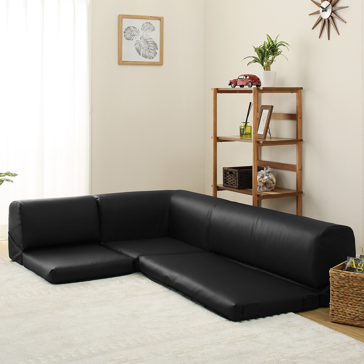 楽天市場】[幅174cm] ポケット付きロータイプコーナーソファ3点セット