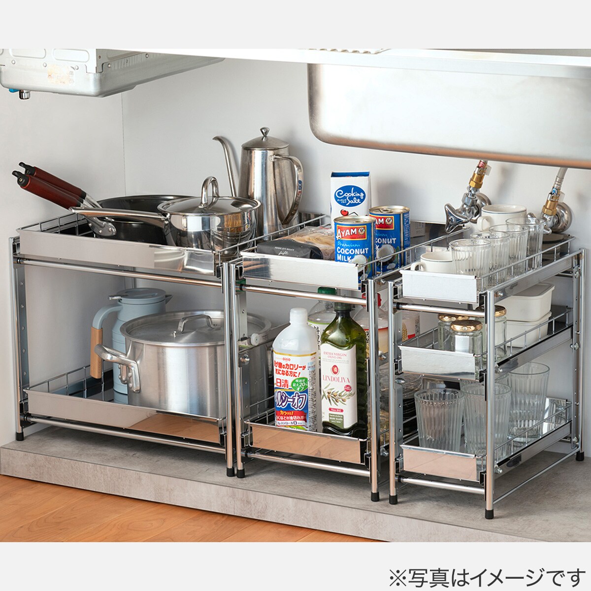 楽天市場】ステンレス棚シンク下収納ラック（3段） ニトリ メーカー