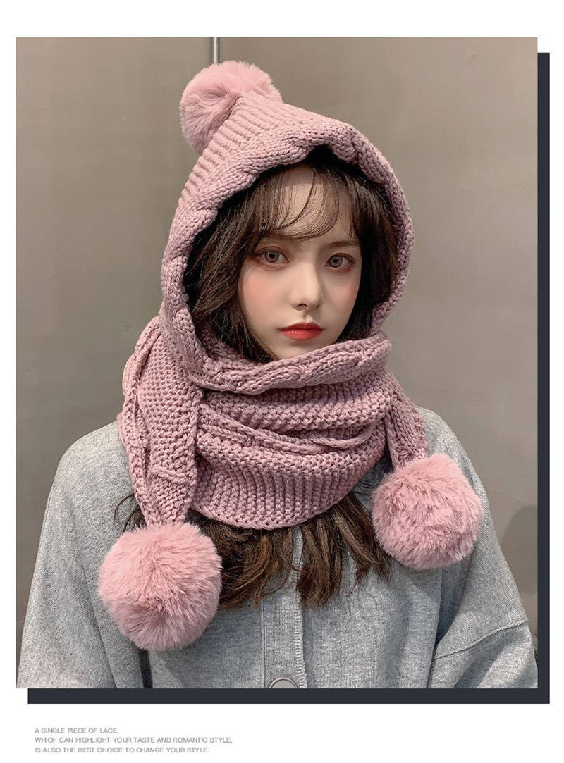 楽天市場】ニット 帽子 マフラー 一体型 フード付きマフラー