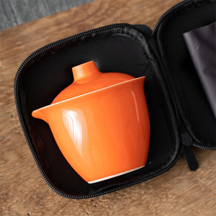 楽天市場】オレンジ/ブルー 携帯用茶器セット 茶芸 陶器 旅行 収納