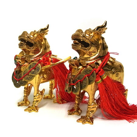 楽天市場】風水置物 銅器 金彩首開き貔貅（ヒキュウ） 雄雌セット 風水