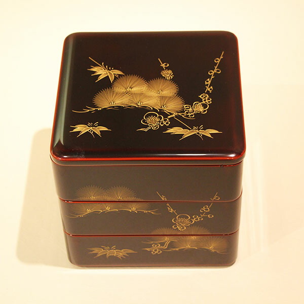 楽天市場】重箱 3段 木製 漆塗り 溜内朱 松竹梅 沈金 6.5寸 日本製