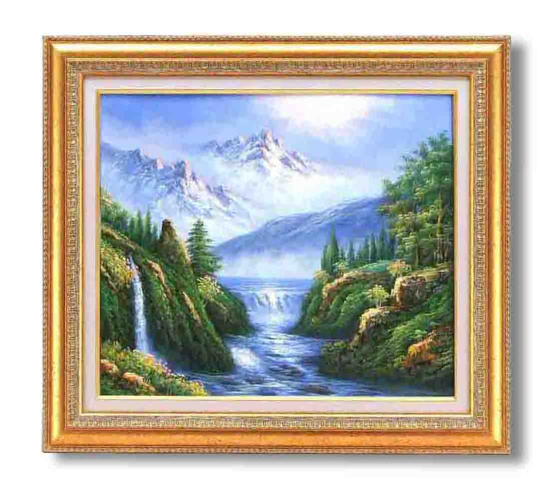 楽天市場】油絵 絵画 大自然の恵/インテリア 額入り 額装込 風景画
