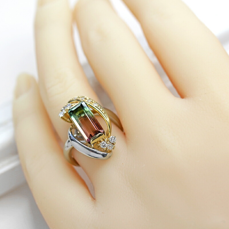 楽天市場】バイカラートルマリン 3.57ct ダイヤモンド リング 10.5号