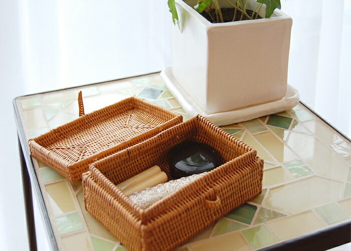 楽天市場】アタで編まれた長方形のフタ付き小物入れミニケース 小物