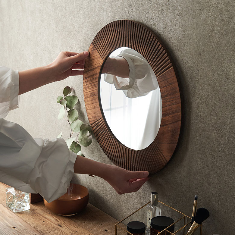 楽天市場】鏡 壁掛けミラー 木製 円形 丸型 約 W42 × D1 × H42 cm 鏡