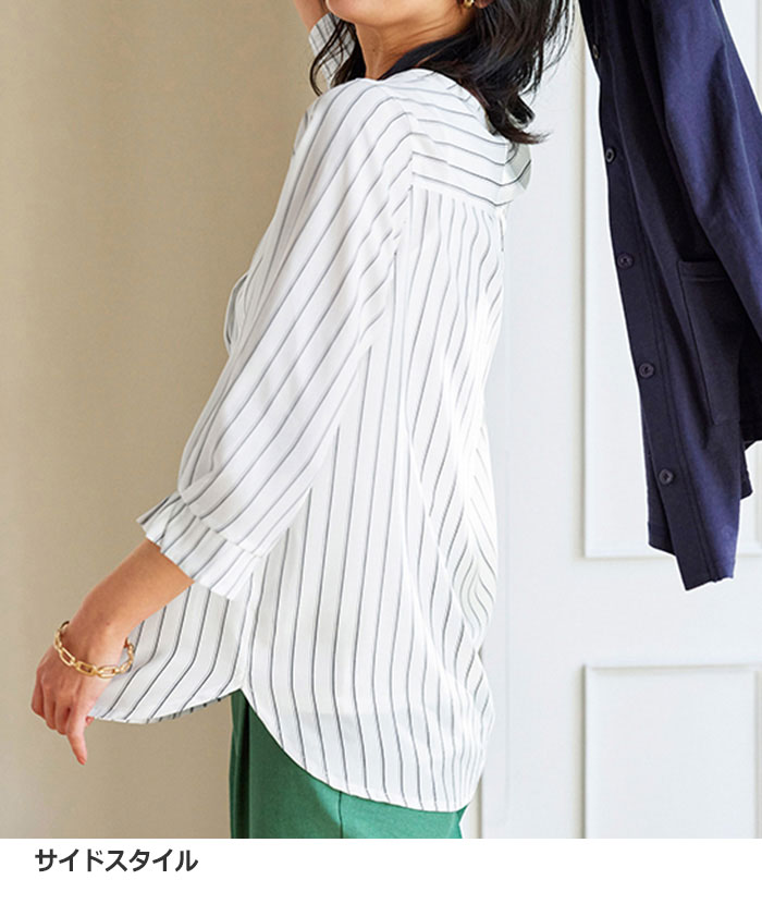 楽天市場】ブラウス レディース ひんやり機能付！袖タックキーネック