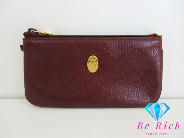 楽天市場】カルティエ Cartier ポーチ ボルドー レザー ロゴ 小物入れ