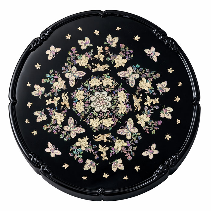 楽天市場】韓国螺鈿漆塗り丸お膳鶴と花柄中□oz-gl-202-m-sおぜん