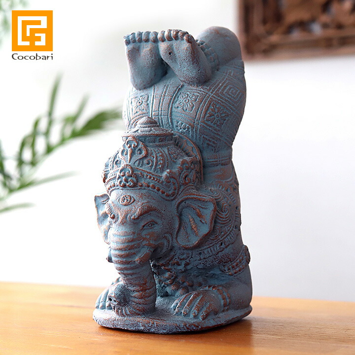 楽天市場】逆立ちガネーシャ(アンティークブルー) 【 置物 石像 青