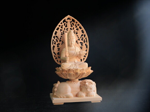 楽天市場】文殊菩薩 檜を用いた木彫りの仏像 置物 フィギュア 桧木