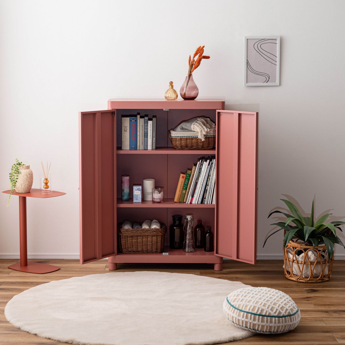 楽天市場】AZUMAYA(東谷) スチールキャビネット ホワイト/コーラル