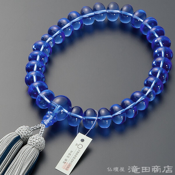 楽天市場】【数珠袋付き】 数珠 男性用 ブルー水晶 みかん玉 27玉 正絹