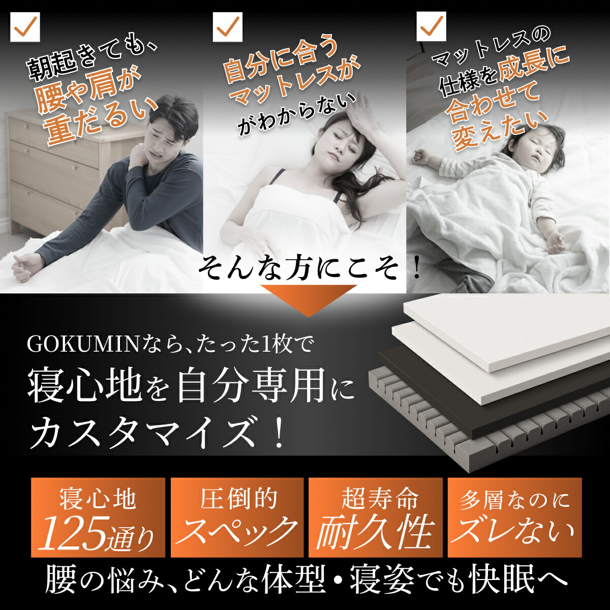 楽天市場】【楽天1位】 GOKUMIN マットレス 究極の 4層 三つ折り