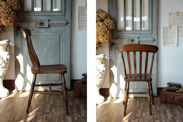 楽天市場】英国アンティークスタイル オーク材 スラットバックチェア