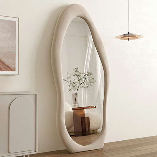 楽天市場】スタンドミラー パイル生地 170cm ホワイト ウェーブミラー