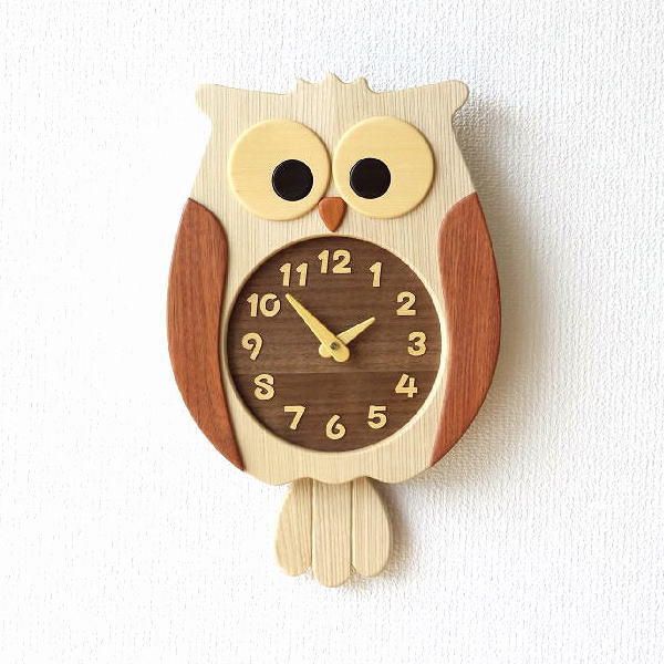 楽天市場】掛け時計 壁掛け時計 ふくろう 振り子 おしゃれ 木製 無垢材