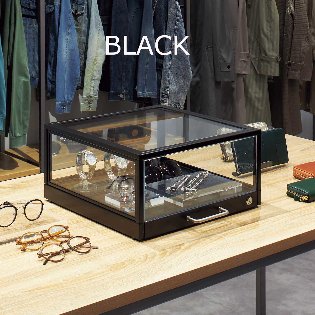 楽天市場】ジュエリーケース 眼鏡ケース スライド式 卓上ガラスショー