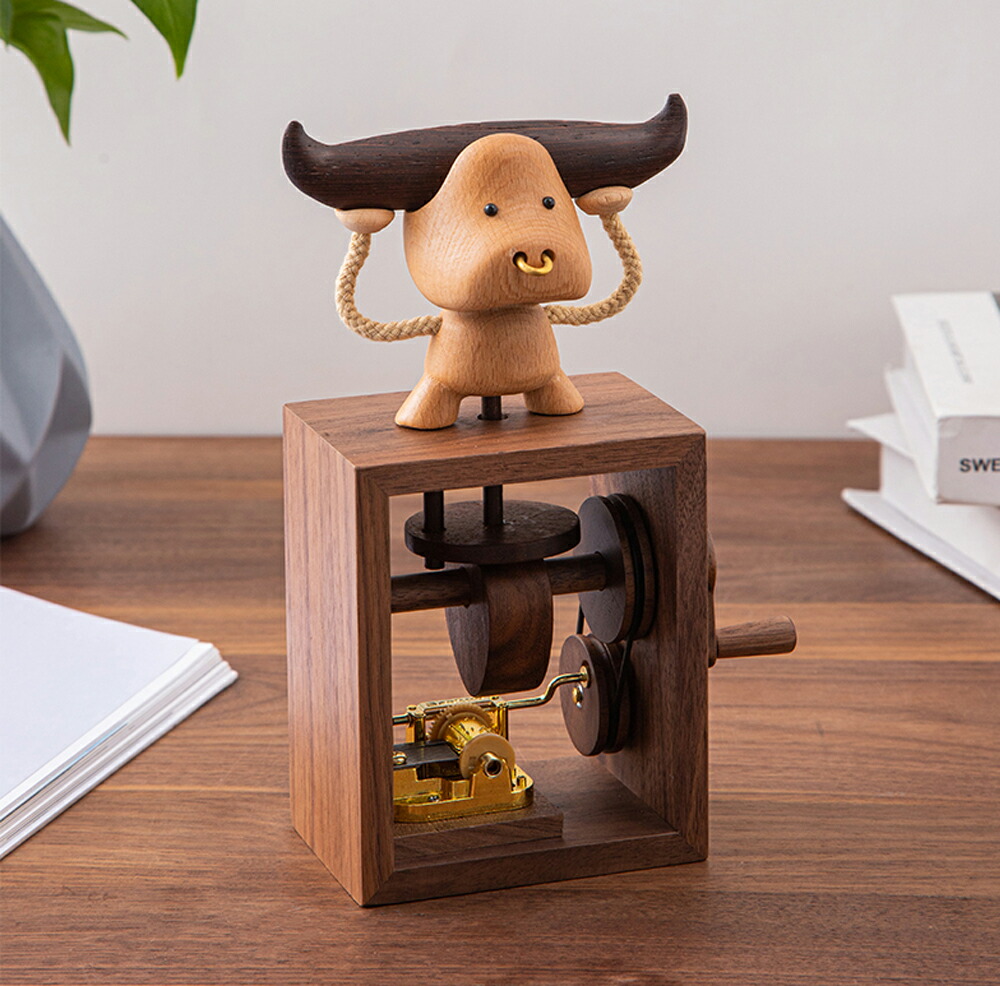 楽天市場】贅 木製 オルゴール 手回し 手動式 豚 ぶた Monkey 牛 銘木