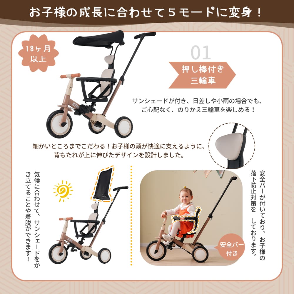 楽天市場】【全品9%クーポン!】2025新色登場 子供用三輪車 5in1 三輪車
