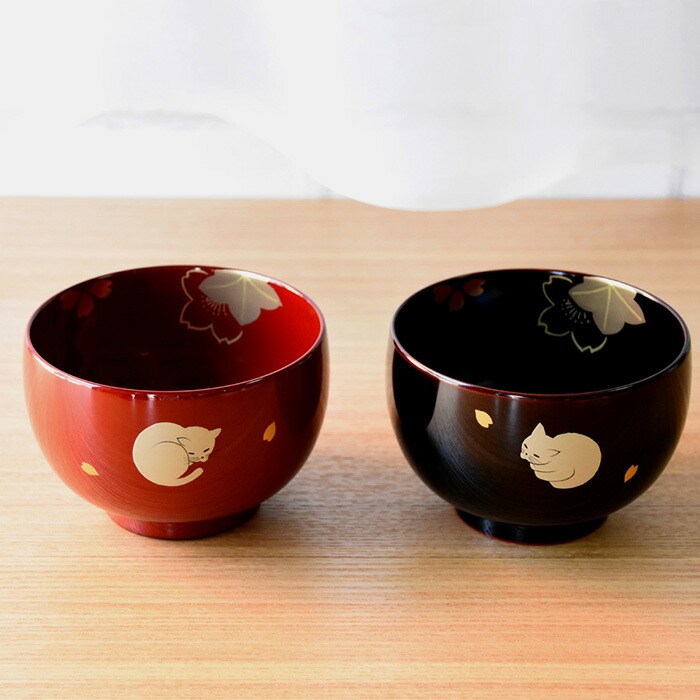 楽天市場】汁椀 ネコ内桜 古代朱/溜 漆塗り 12-02101/02102 : 京都